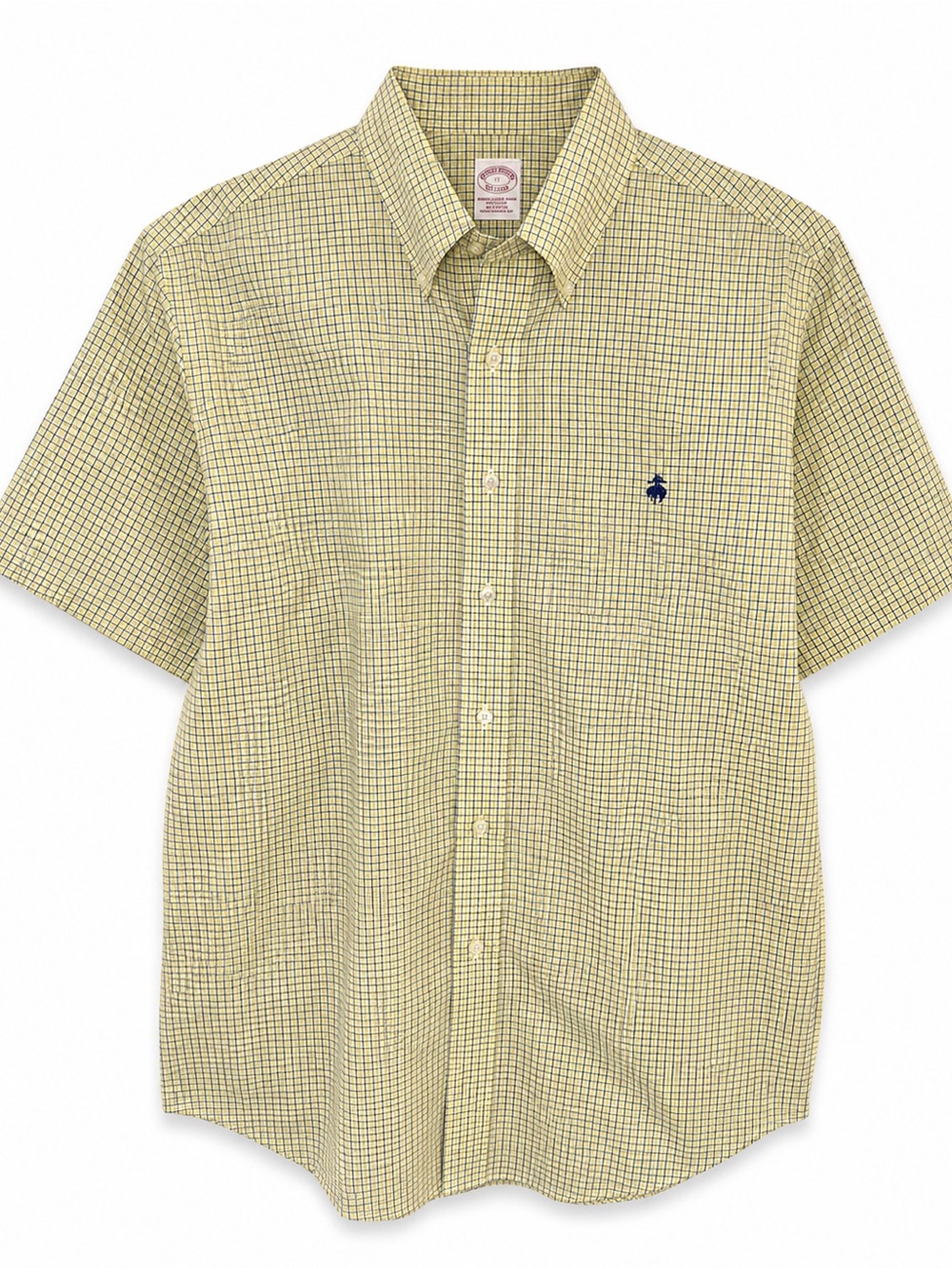 Brooks Brothers Yellow Check Short Sleeve Button Down Shirt Men’s Large